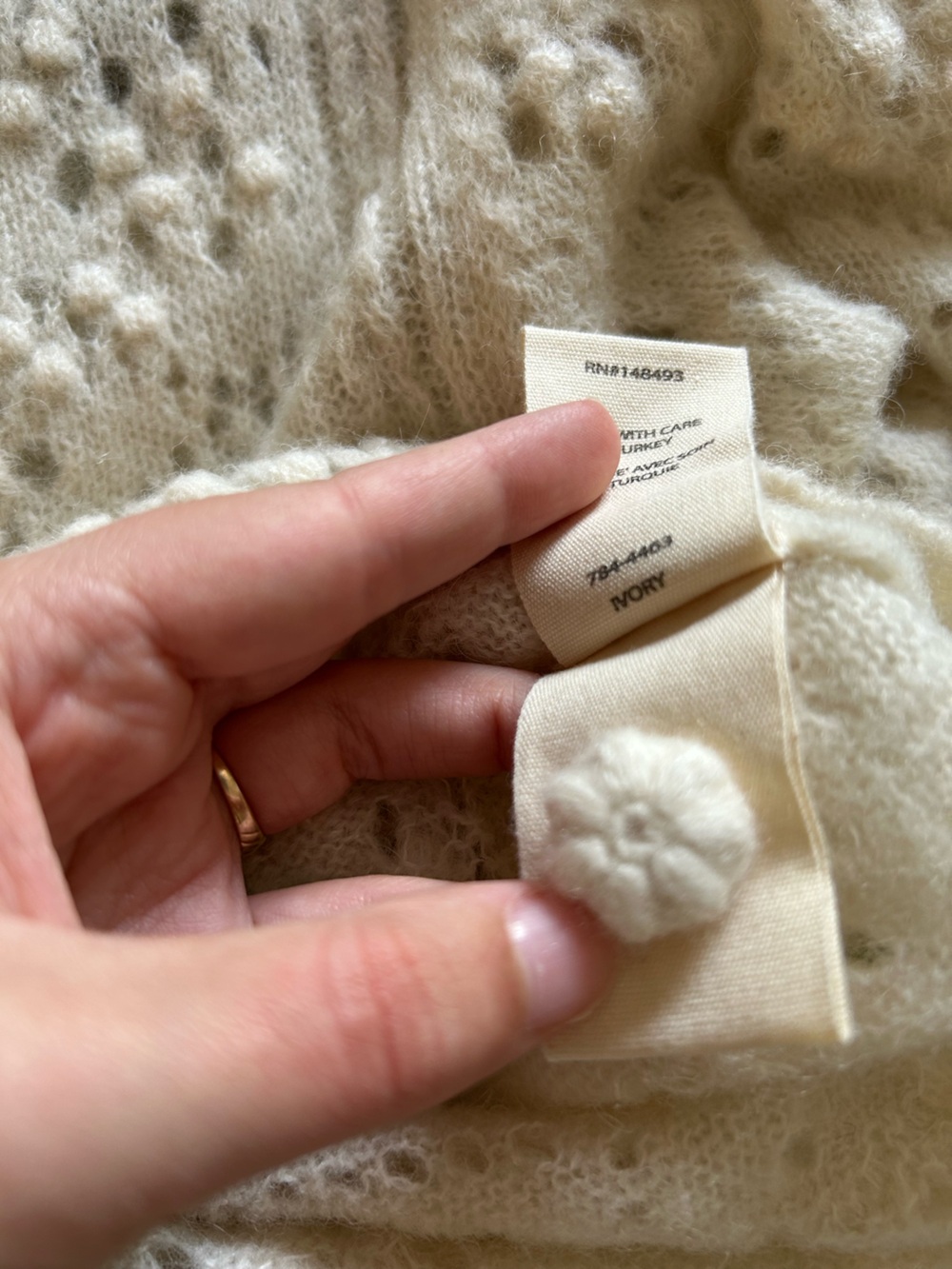 Doen Mirabelle Alpaca Pointelle Crochet Ivory Cardigan NWT - Picture 8 of 9